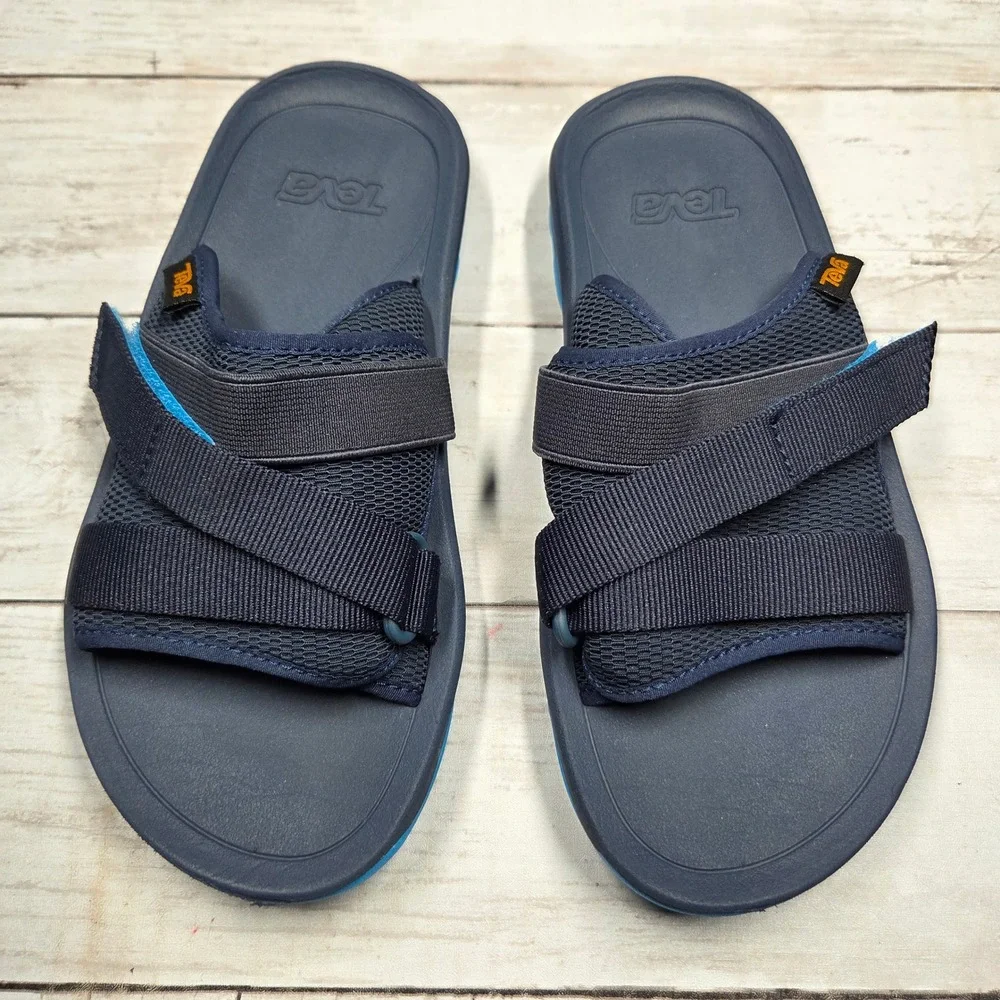 Teva Hurricane Drift Slide Sandals Kids 2 Navy Blue Mesh Adjustable Straps